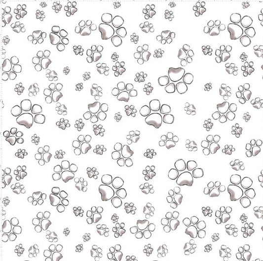 Loralie Designs  Black Dog paws on White   By the Half yard