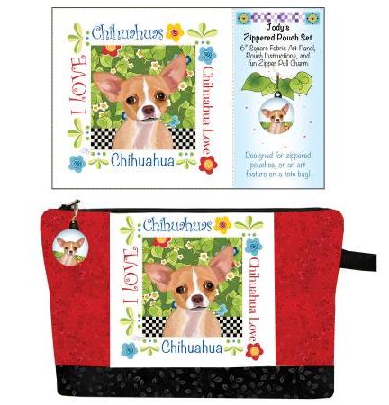 Jody Houghton Zipper Pouch Panel Fabric Set   Chihuahua Dog   with Zipper Pull  DIY