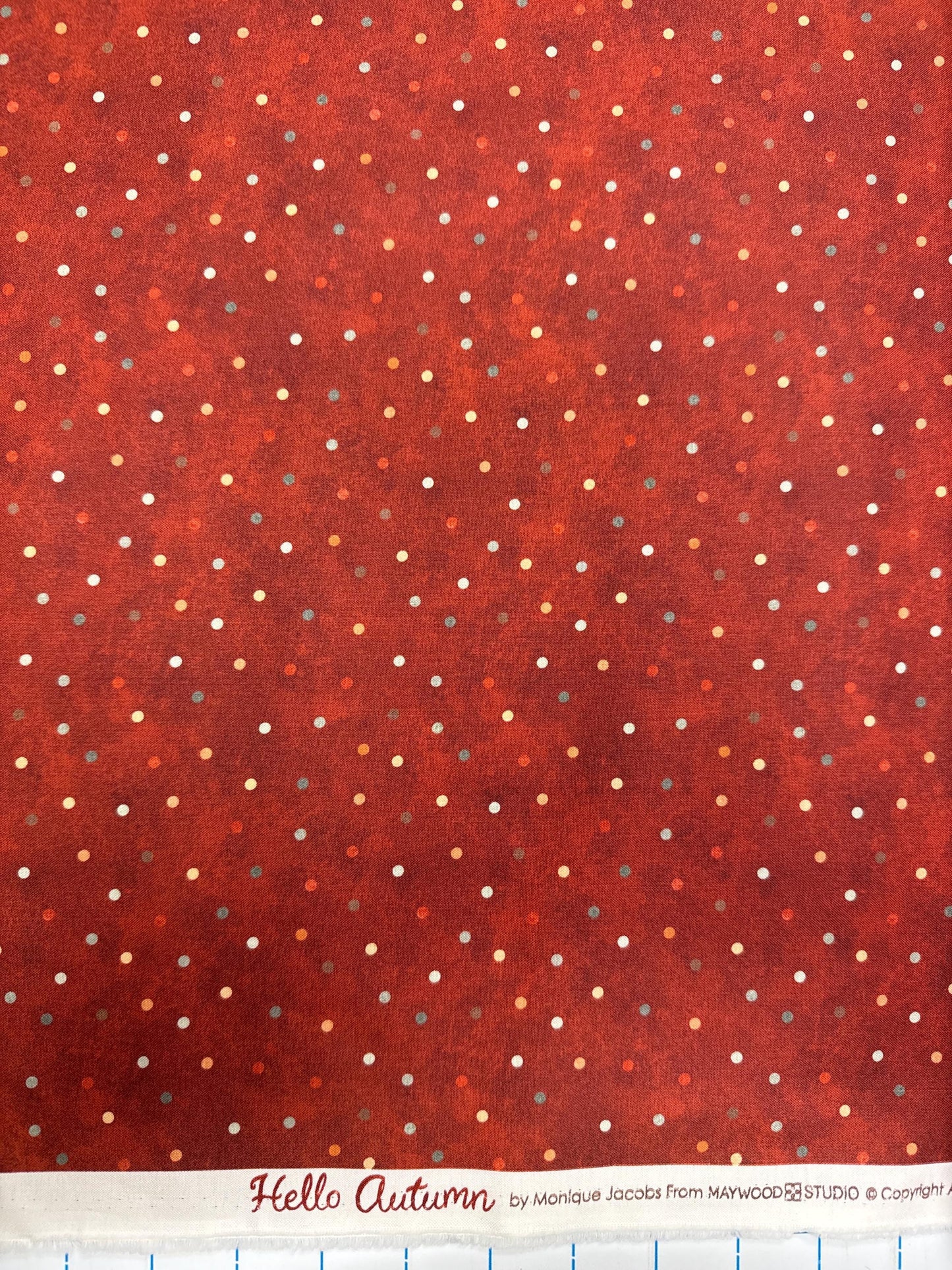 Hello autumn, Rust polka dot print, Monique Jacobs Maywood studio fall Thanksgiving fabric sold by the Half yard