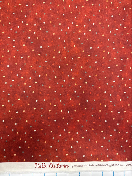 Hello autumn, Rust polka dot print, Monique Jacobs Maywood studio fall Thanksgiving fabric sold by the Half yard
