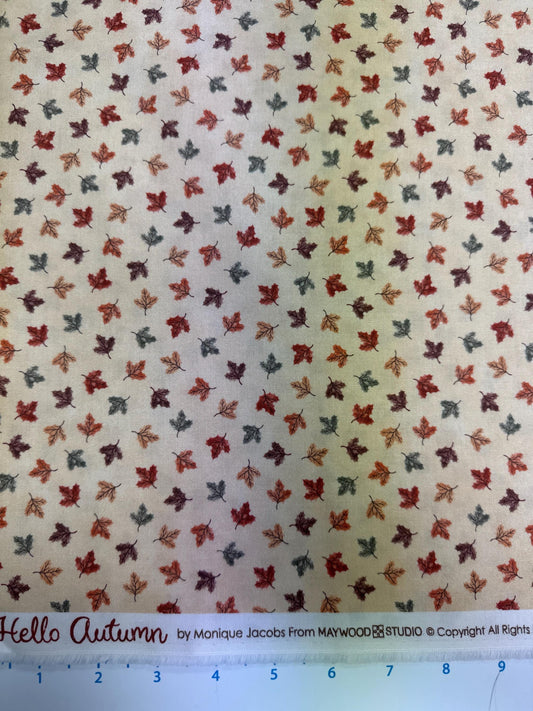 Hello autumn, small leaf multi color print, Monique Jacobs Maywood studio fall Thanksgiving fabric sold by the Half yard