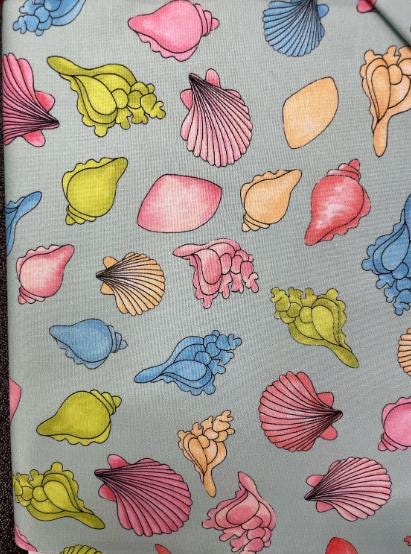 Loralie Shell Spell Sage Green - Multi Color Bright Shells Fabric- Priced by the 1/2 yard Cut continuously